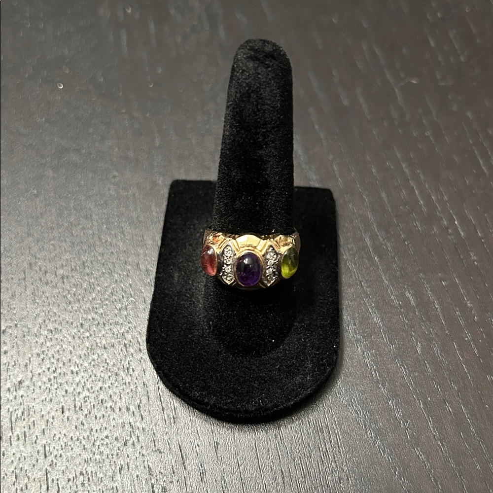 14k Gold Ring with Purple, Red, and Green Gemstones 6.43 g